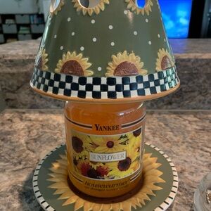 Retired Yankee Sunflower Candle with Decorative Shade and Plate.